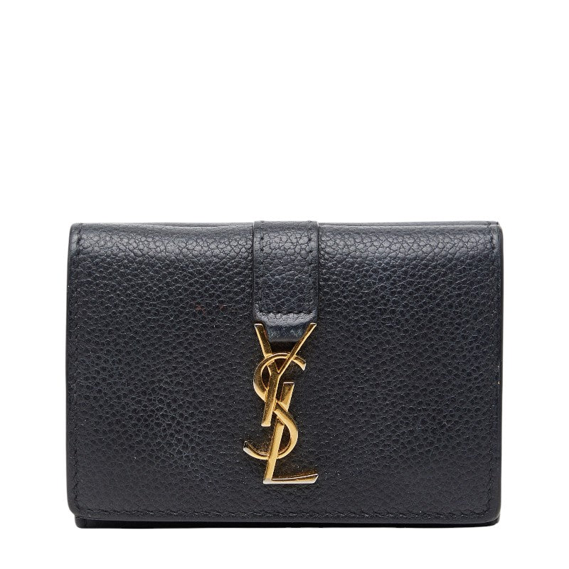 サンローラン YSLロゴ オリガミ タイニーウォレット 三つ折り財布 620287 ブラック レザー レディース SAINT LAURENT 【中古】