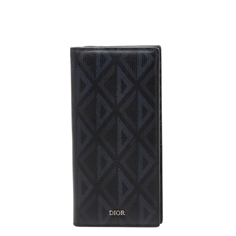 ディオール CDダイヤモンド バーティカル ロングウォレット 長財布 ブラック ネイビー PVC メンズ Dior 【中古】