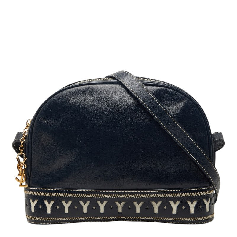 サンローラン ヴィンテージ Yカット アウト ショルダーバッグ ネイビー レザー レディース SAINT LAURENT 【中古】