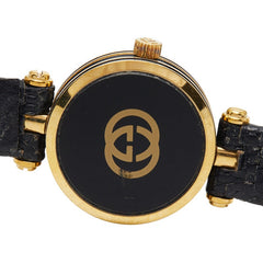 グッチ ベルト（社外品） 腕時計 クオーツ ブラック文字盤 ステンレススチール レザー レディース GUCCI 【中古】