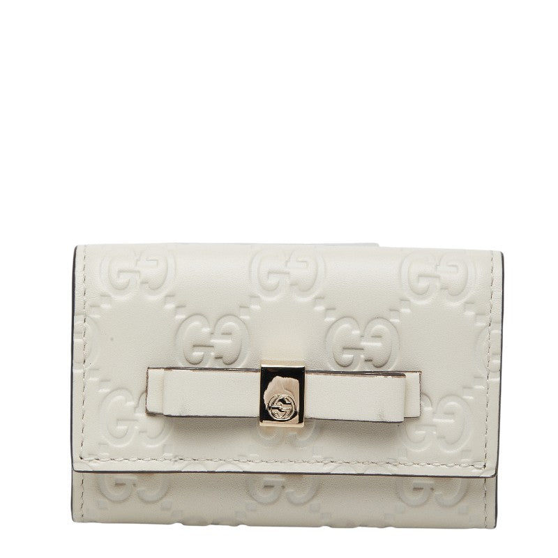 グッチ グッチシマ リボン キーケース 6連 388682 ホワイト レザー レディース GUCCI 中古