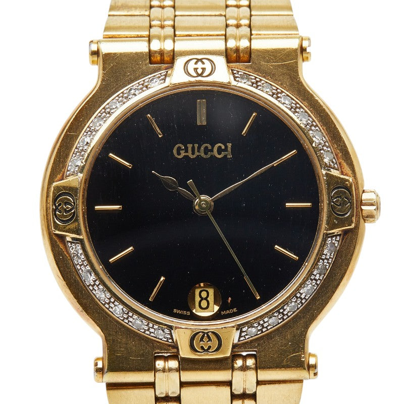 グッチ インターロッキングG ダイヤベゼル 腕時計 9200M クオーツ ブラック文字盤 ステンレススチール レディース GUCCI 【中古】