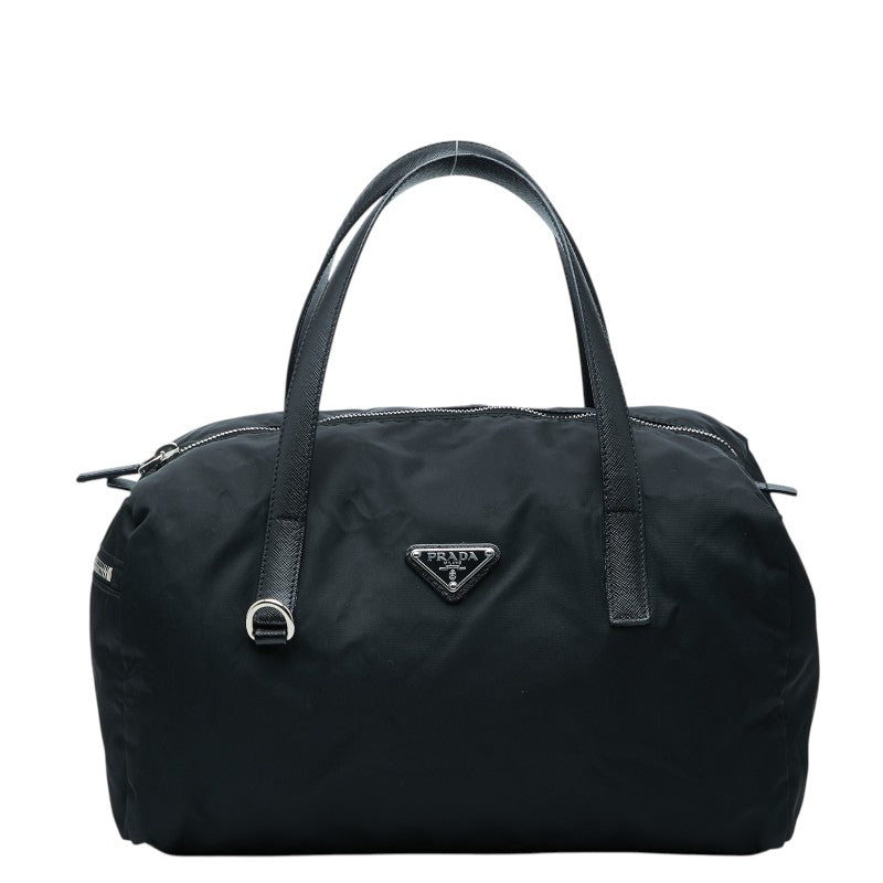 プラダ 三角ロゴプレート ハンドバッグ ブラック ナイロン レザー レディース PRADA 【中古】