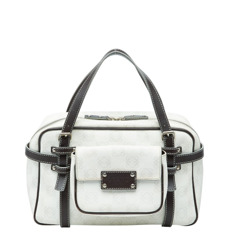 ロエベ リピートアナグラム ハンドバッグ ホワイト ブラウン PVC レザー レディース LOEWE 【中古】