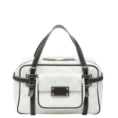 ロエベ リピートアナグラム ハンドバッグ ホワイト ブラウン PVC レザー レディース LOEWE 【中古】