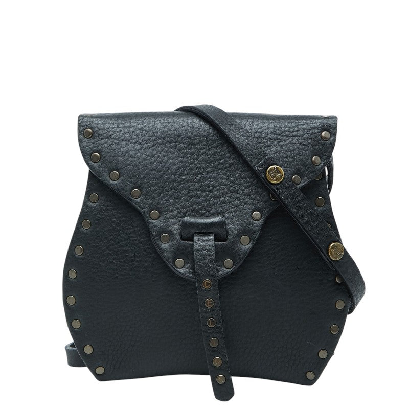 セリーヌ スタッズ 斜め掛け ミニショルダーバッグ ポシェット ブラック レザー レディース CELINE 【中古】