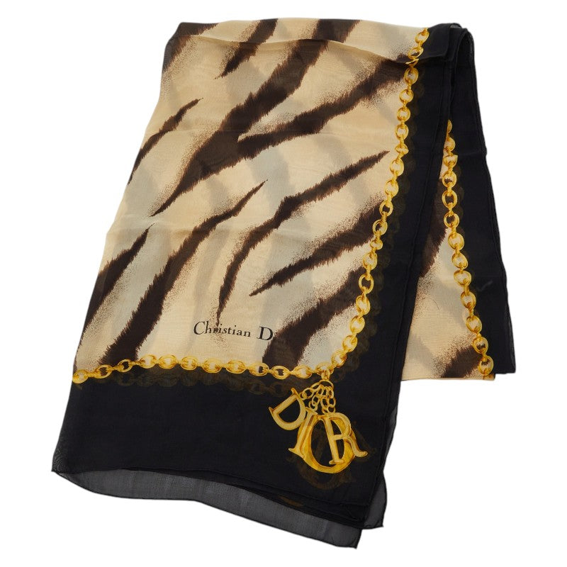 ディオール ゼブラ チェーン スカーフ ブラック ベージュ シルク レディース Dior 【中古】