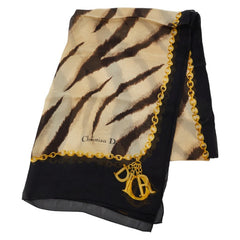 ディオール ゼブラ チェーン スカーフ ブラック ベージュ シルク レディース Dior 【中古】
