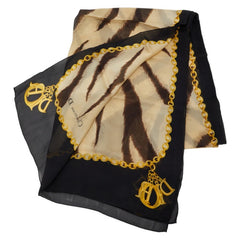 ディオール ゼブラ チェーン スカーフ ブラック ベージュ シルク レディース Dior 【中古】