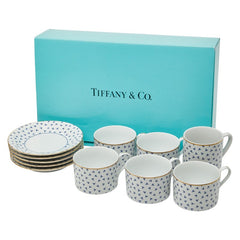 ティファニー ダンシングT カップ&ソーサー セット ホワイト ブルー ゴールド 磁器 レディース TIFFANY&Co. 【中古】