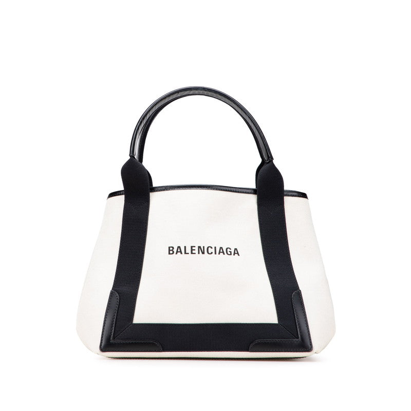 バレンシアガ ネイビーカバス S ハンドバッグ トートバッグ 339933 アイボリー ブラック レザー キャンバス レディース BALENCIAGA 【中古】
