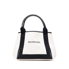 バレンシアガ ネイビーカバス S ハンドバッグ トートバッグ 339933 アイボリー ブラック レザー キャンバス レディース BALENCIAGA 【中古】