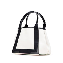 バレンシアガ ネイビーカバス S ハンドバッグ トートバッグ 339933 アイボリー ブラック レザー キャンバス レディース BALENCIAGA 【中古】