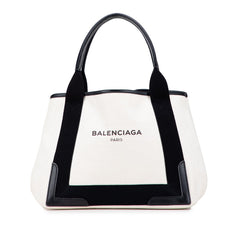 バレンシアガ ネイビーカバスS ハンドバッグ トートバッグ 339933 アイボリー ブラック キャンバス レザー レディース BALENCIAGA 【中古】