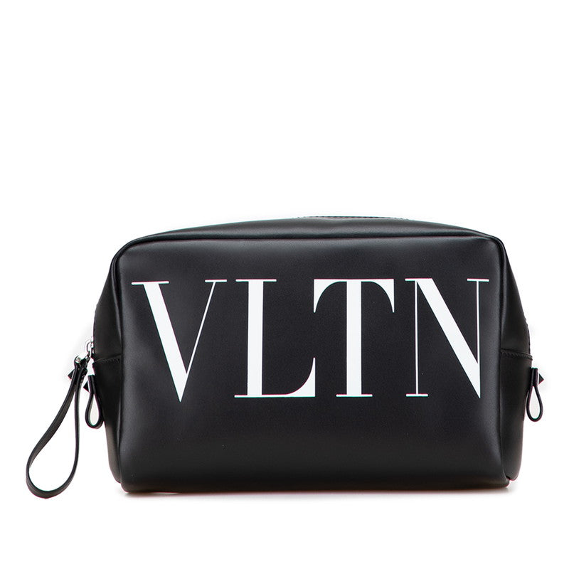 ヴァレンティノ VLTNロゴ セカンドバッグ ポーチ ブラック レザー レディース VALENTINO 【中古】
