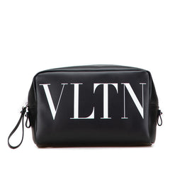 ヴァレンティノ VLTNロゴ セカンドバッグ ポーチ ブラック レザー レディース VALENTINO 【中古】
