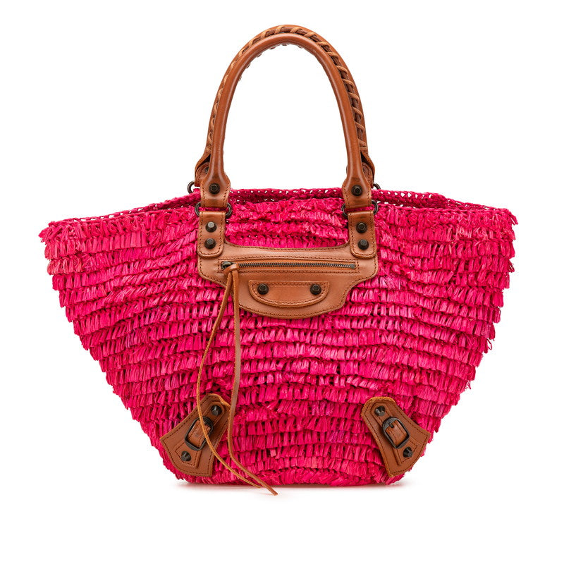 バレンシアガ ハンドバッグ かごバッグ 286990 ピンク ブラウン ラフィア レザー レディース BALENCIAGA 【中古】