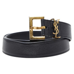 サンローラン YSLロゴ ベルト ブラック レザー レディース SAINT LAURENT 【中古】