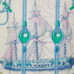 エルメス カレ90 Tribord 帆船 スカーフ ブルー ピンク マルチカラー シルク レディース HERMES 【中古】