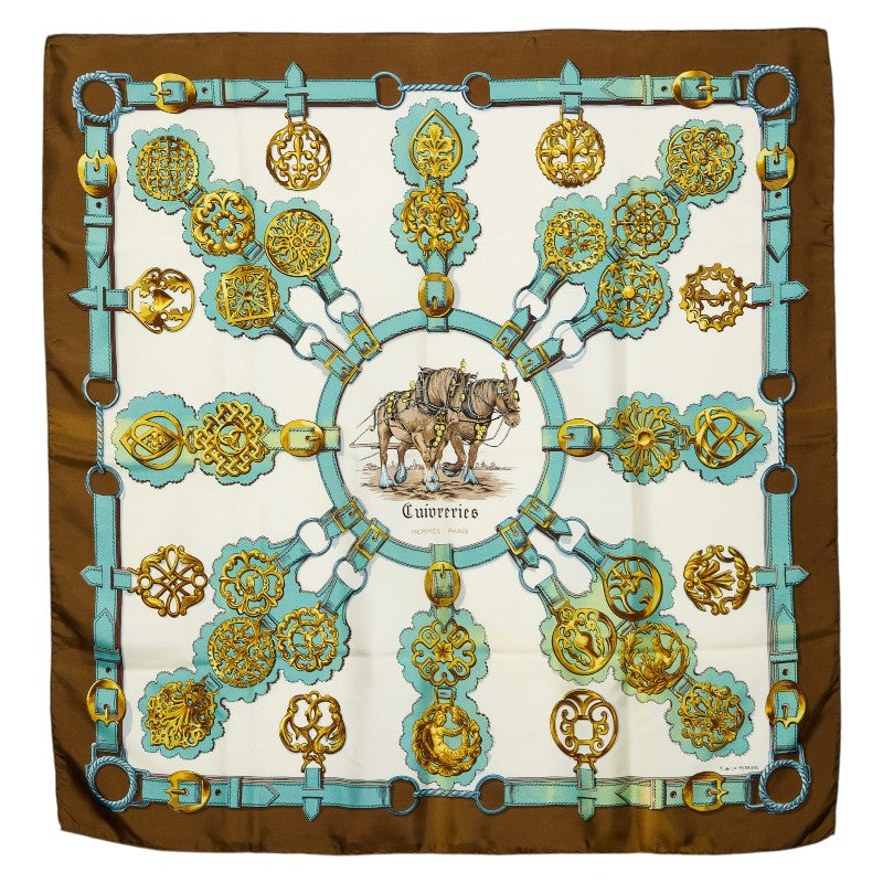 エルメス カレ90 Cuivreries スカーフ カーキグリーン マルチカラー レディース HERMES 【中古】