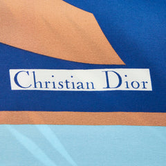 ディオール フラワーモチーフ スカーフ ブルー ベージュ シルク レディース Dior 【中古】