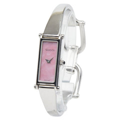 グッチ バングルウォッチ 腕時計 シェル文字盤 1500L クオーツ ピンク文字盤 ステンレススチール レディース GUCCI 【中古】