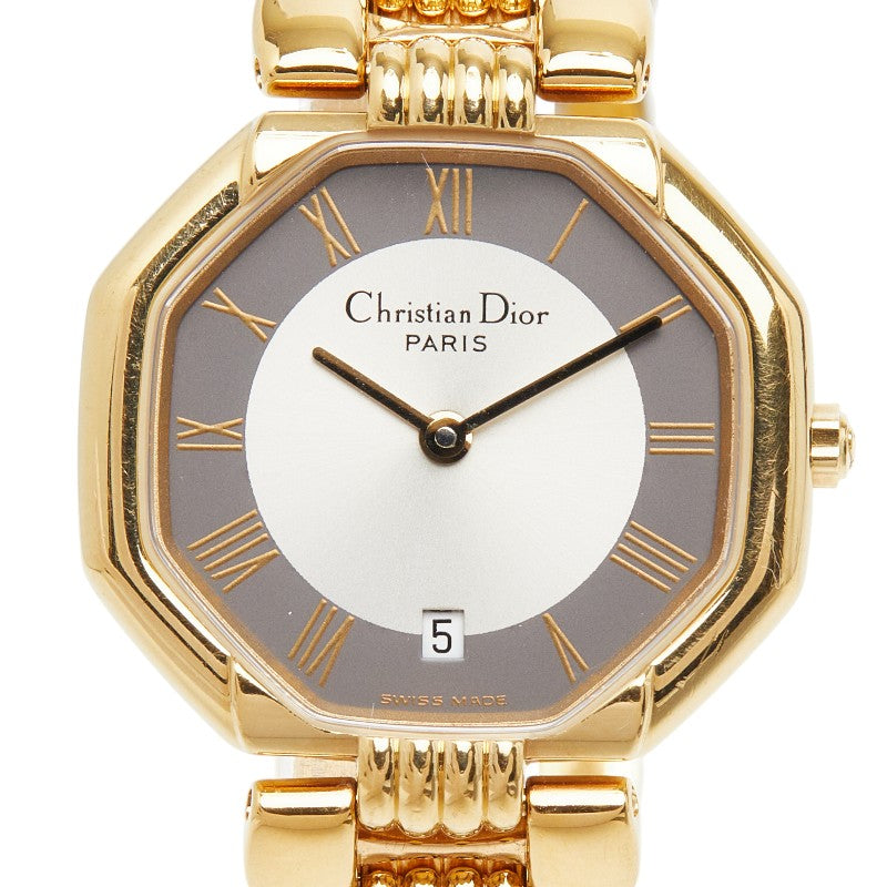 ディオール オクタゴン 腕時計 D48-153 クオーツ グレー文字盤 メッキ レディース Dior 【中古】