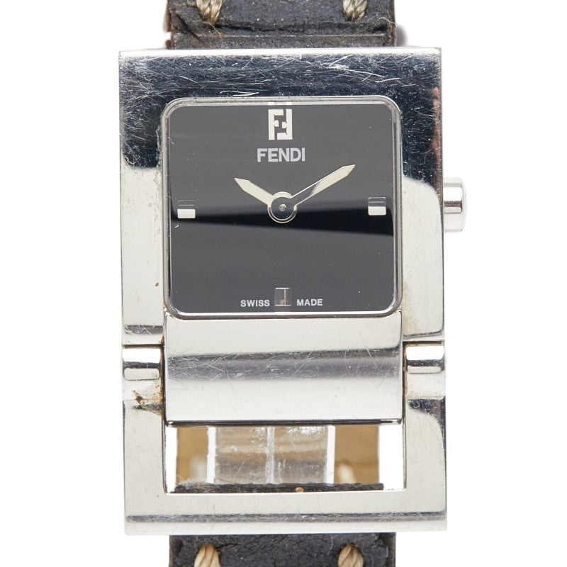 フェンディ オロロジ 腕時計 5200L クオーツ ブラック文字盤 ステンレススチール レザー レディース FENDI 中古