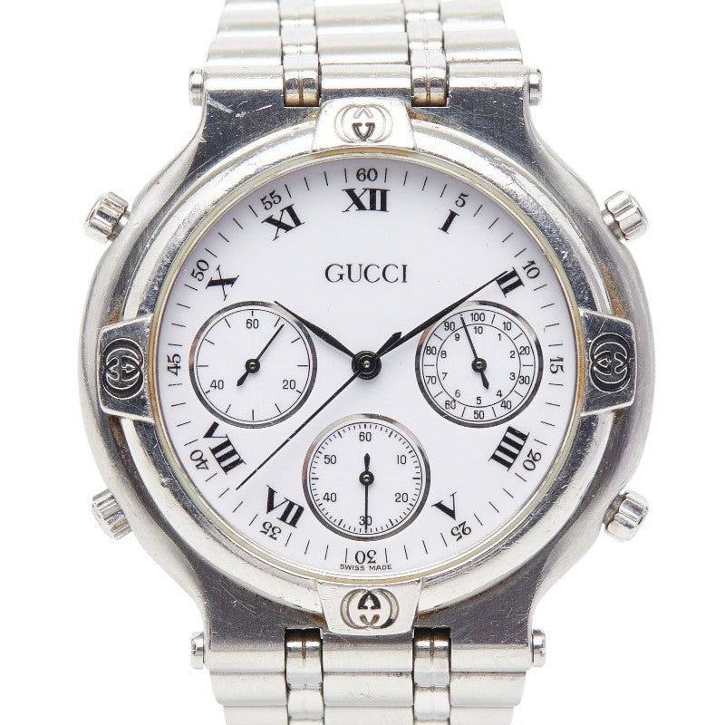 グッチ クロノグラフ 腕時計 9300 クオーツ ホワイト文字盤 ステンレススチール メンズ GUCCI 【中古】