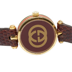 グッチ シェリーライン 腕時計 クオーツ ゴールド文字盤 メッキ レザー レディース GUCCI 【中古】