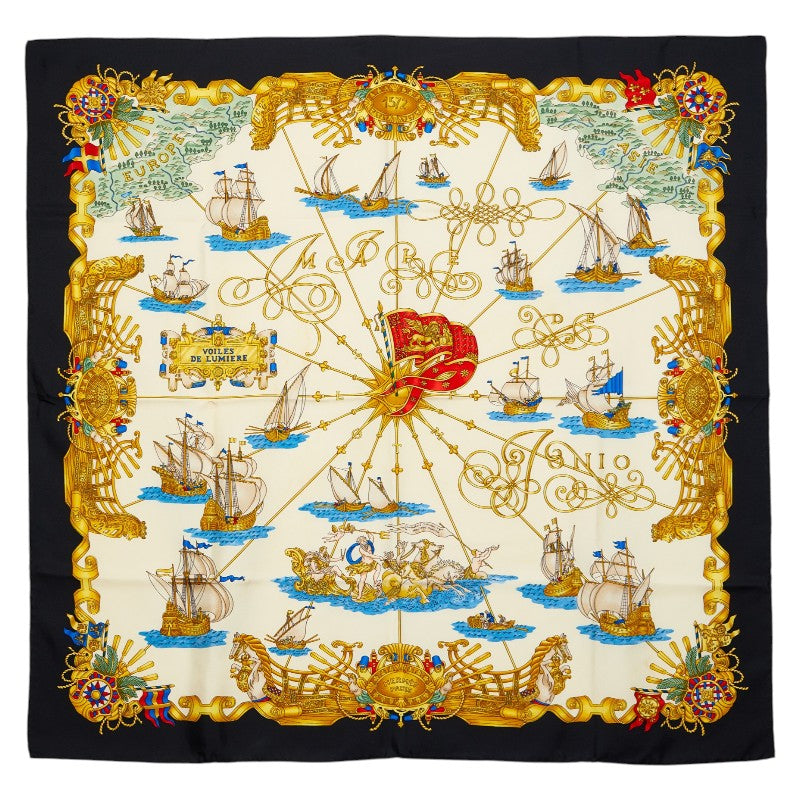 エルメス カレ90 VOILES DE LUMIERE 光の帆船 スカーフ ブラック マルチカラー レディース HERMES 【中古】