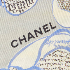 シャネル カメリア ロゴ ストール ブラック ホワイト シルク レディース CHANEL 【中古】
