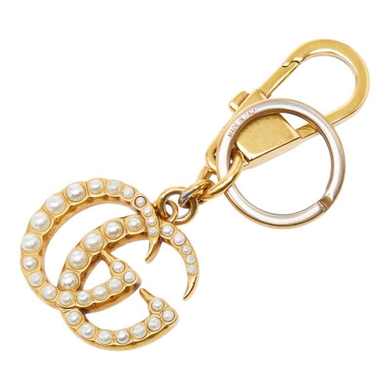 グッチ インターロッキングG パール バッグチャーム キーホルダー キーチャーム ゴールド メッキ レディース GUCCI 【中古】