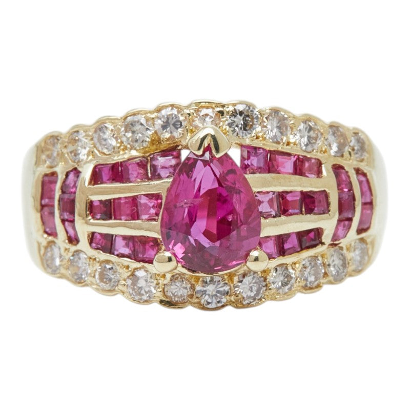 K18YG イエローゴールド ルビー0.82ct ダイヤ0.42ct リング 指輪 レディース 10.5号 【中古】