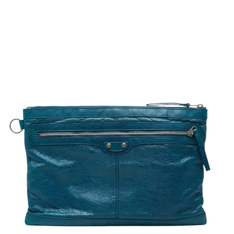 バレンシアガ クラシック クリップL スタッズ クラッチバッグ 273023 ブルー レザー レディース BALENCIAGA 【中古】