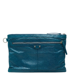 バレンシアガ クラシック クリップL スタッズ クラッチバッグ 273023 ブルー レザー レディース BALENCIAGA 【中古】