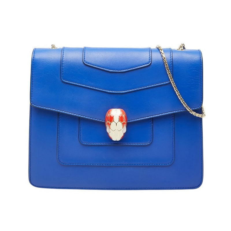 ブルガリ セルペンティ フォーエバー チェーン ショルダーバッグ ロイヤルブルー レザー レディース BVLGARI 【中古】