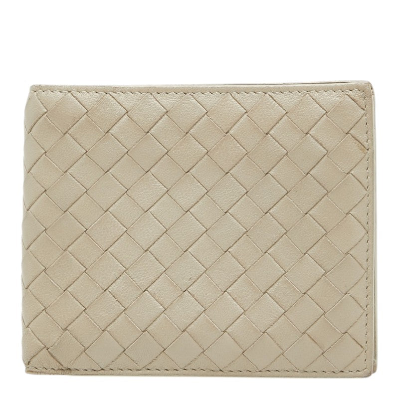 ボッテガヴェネタ イントレチャート 二つ折り財布 ベージュ レザー レディース BOTTEGAVENETA 【中古】