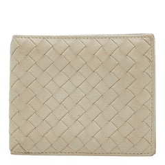 ボッテガヴェネタ イントレチャート 二つ折り財布 ベージュ レザー レディース BOTTEGAVENETA 【中古】