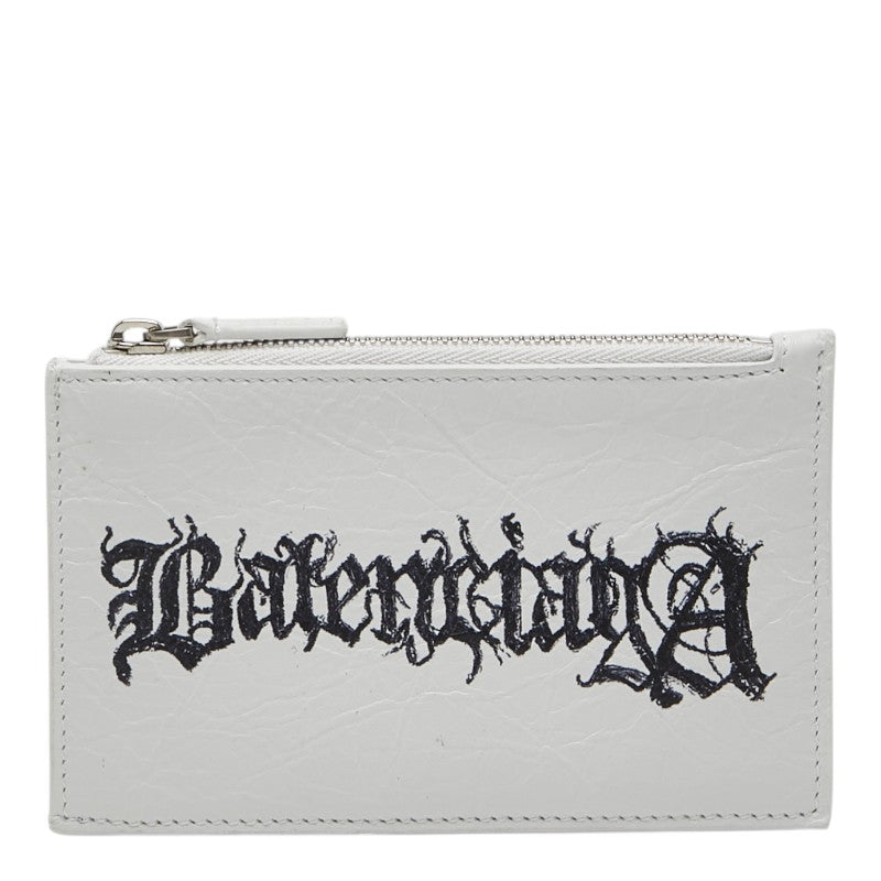 バレンシアガ DIY METAL ロゴ カードケース 小銭入れ ホワイト ブラック レザー レディース BALENCIAGA 【中古】