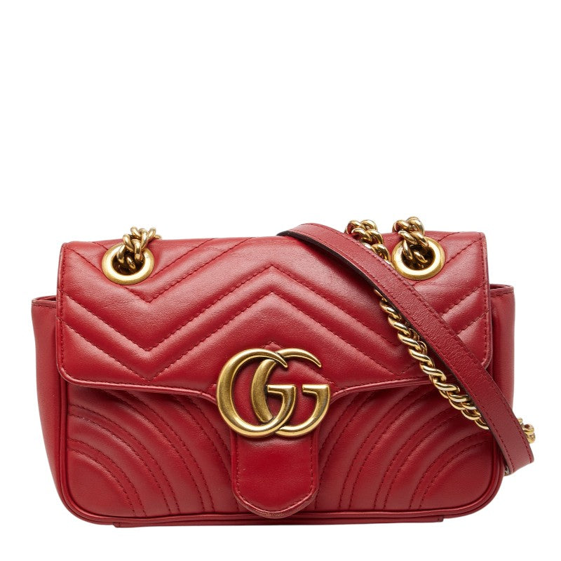 グッチ GGマーモント キルティング チェーン ショルダーバッグ 446744 レッド レザー レディース GUCCI 【中古】