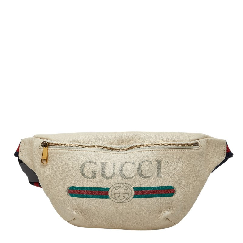 グッチ ロゴプリント ボディバッグ ウエストバッグ 530412 アイボリー ホワイト レザー レディース GUCCI 【中古】