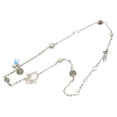 ディオール ロゴ フラワー 蝶々 バタフライ ネックレス シルバー メタル ラインストーン ビーズ レディース Dior 【中古】