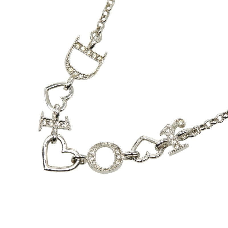 ディオール ロゴ ハート チェーン ネックレス シルバー メタル ラインストーン レディース Dior 【中古】