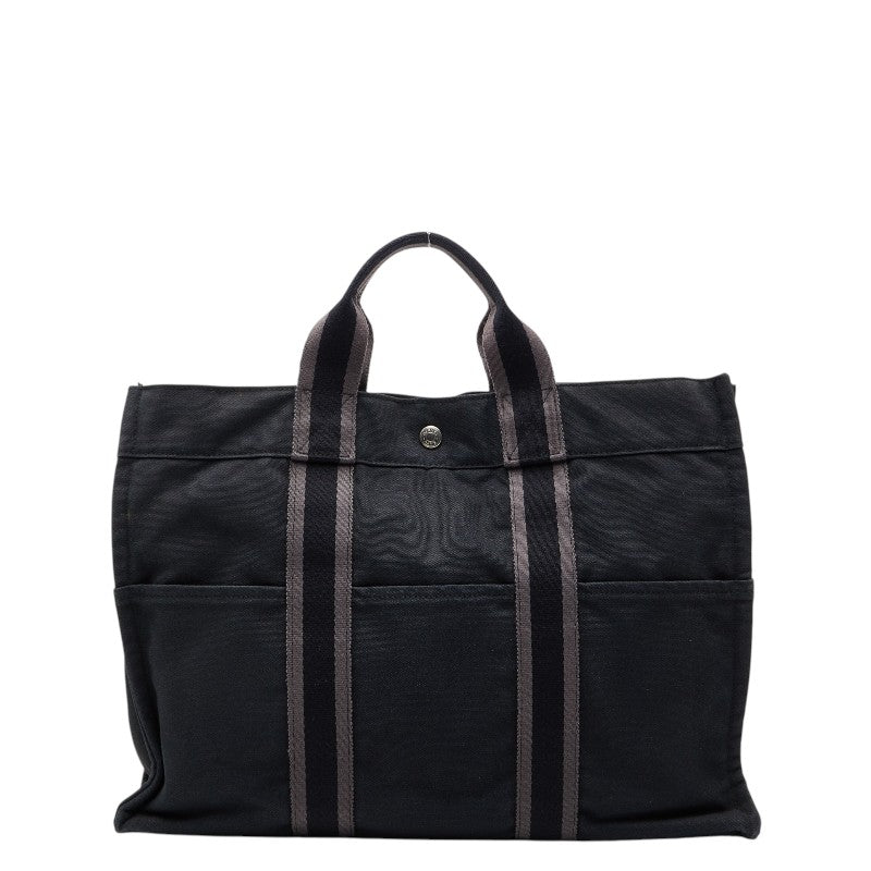 エルメス フールトゥ トートMM ハンドバッグ トートバッグ ブラック グレー キャンバス レディース HERMES 【中古】