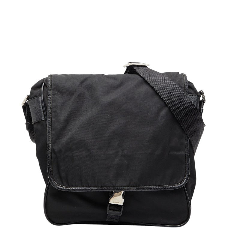 プラダ 三角ロゴプレート 斜め掛け ショルダーバッグ ブラック ナイロン サフィアーノレザー レディース PRADA 【中古】