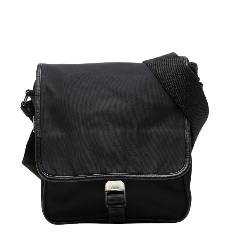 プラダ 三角ロゴプレート 斜めかけ ショルダーバッグ ブラック ナイロン メンズ PRADA 【中古】