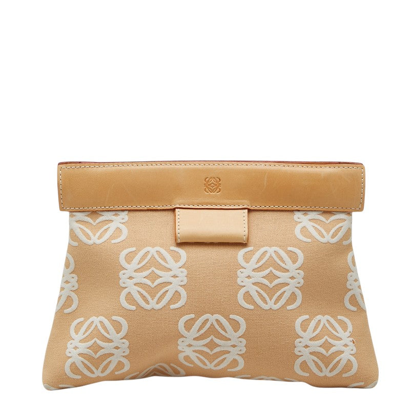 ロエベ アナグラム クラッチバッグ ベージュ キャンバス レザー レディース LOEWE 【中古】