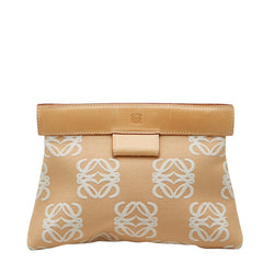 ロエベ アナグラム クラッチバッグ ベージュ キャンバス レザー レディース LOEWE 【中古】