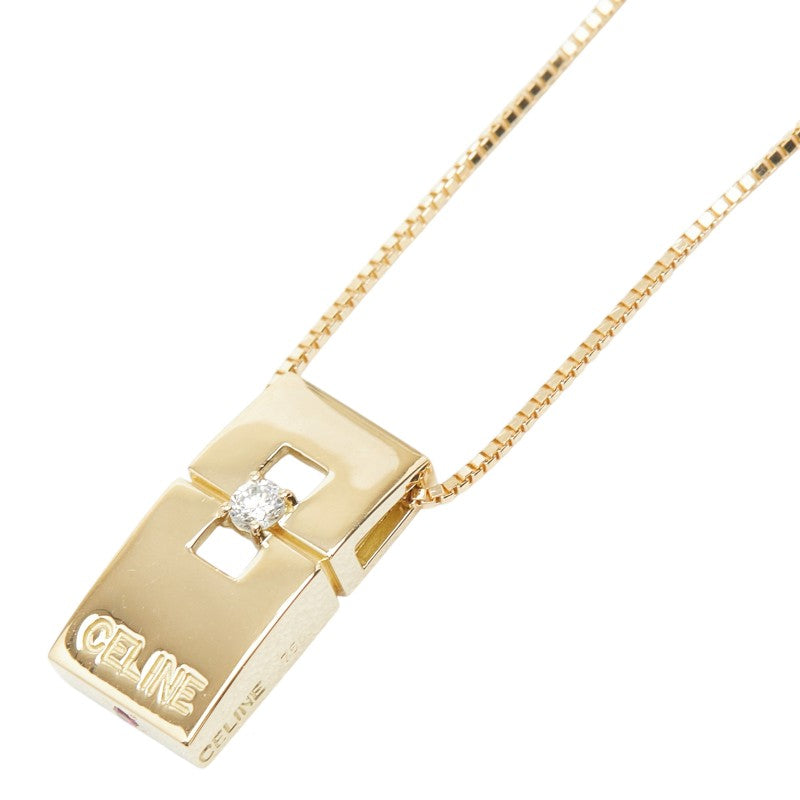 セリーヌ K18YG イエローゴールド ダイヤ0.05ct ルビー0.02ct ペンダント ネックレス レディース CELINE 【中古】